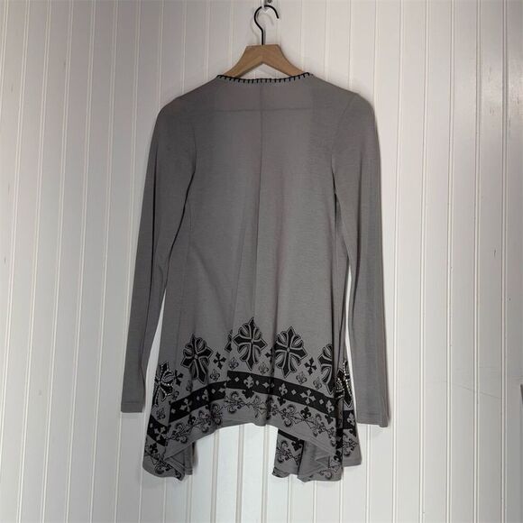 Vocal Gray Embellished Cross Cardigan L – Rhinestones, Gothic Western USA Made - Picture 3 of 8